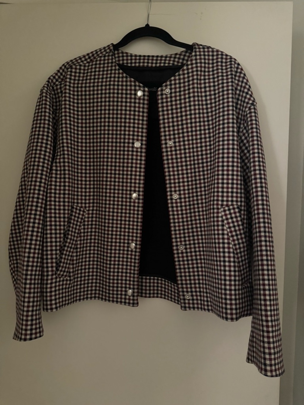 Madewell Burgundy & Black Gingham Snap-Front Jacket